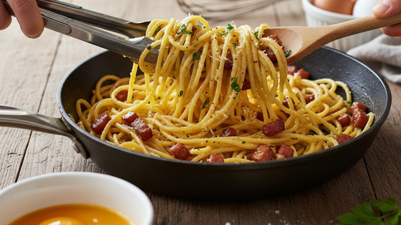 Make the egg-and-cheese sauce and combine