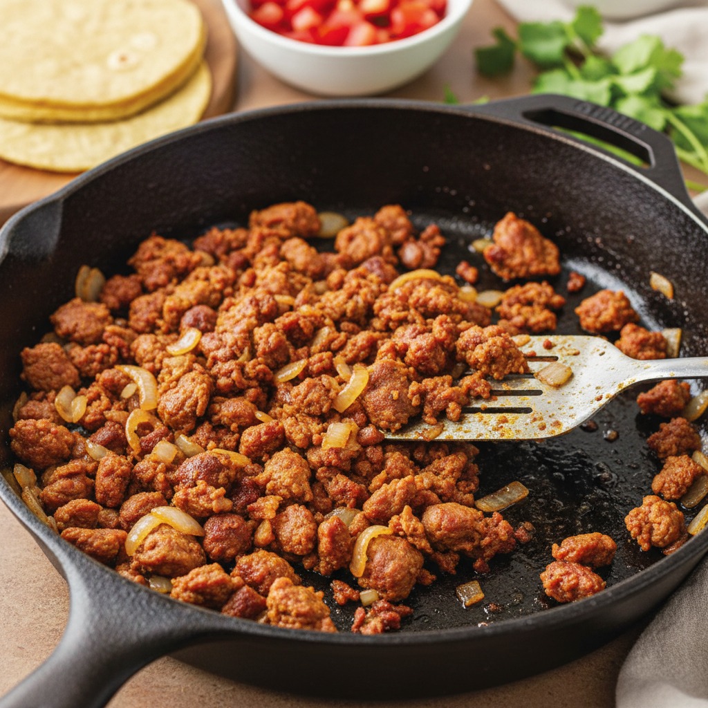 Brown the chorizo and onions