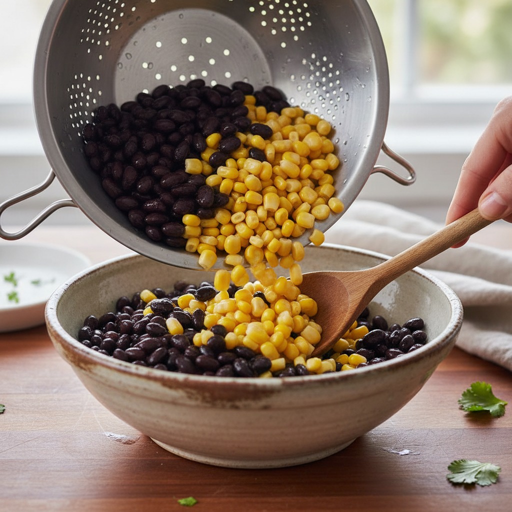 Drain and combine the beans and corn