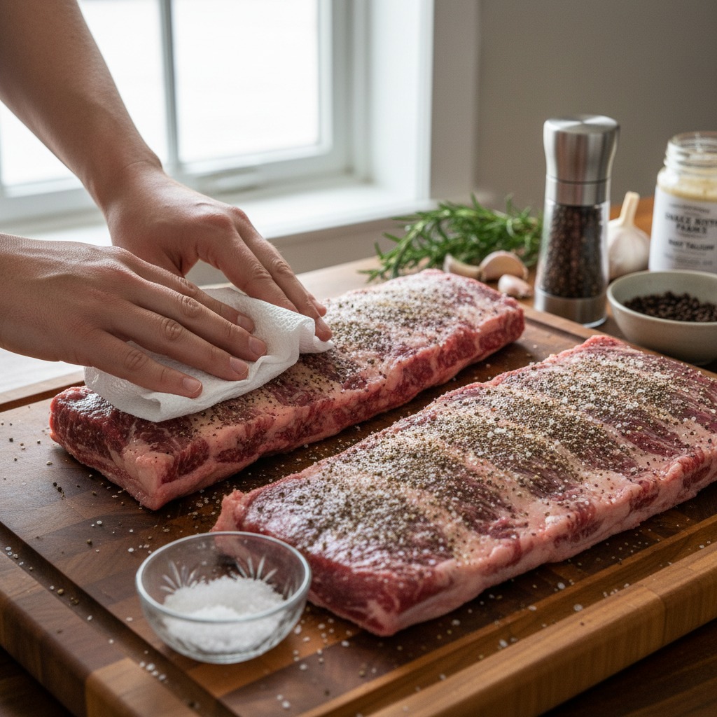Pat and season the short ribs