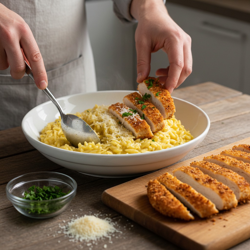 Finish, slice the chicken, and serve