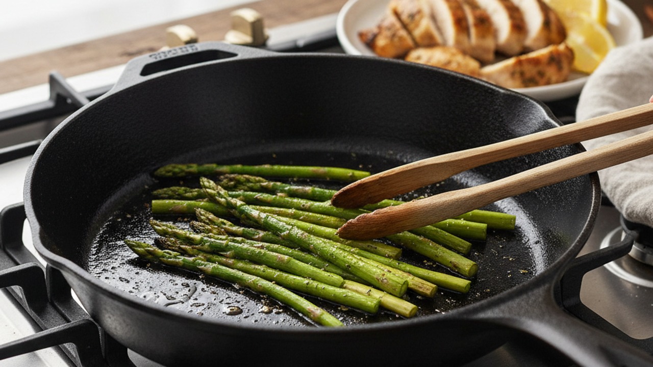 Sauté the asparagus