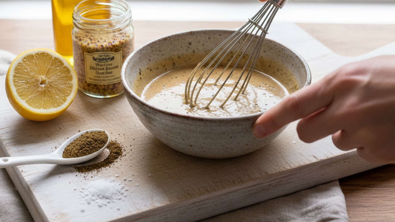 Make the hojicha-lemon dressing