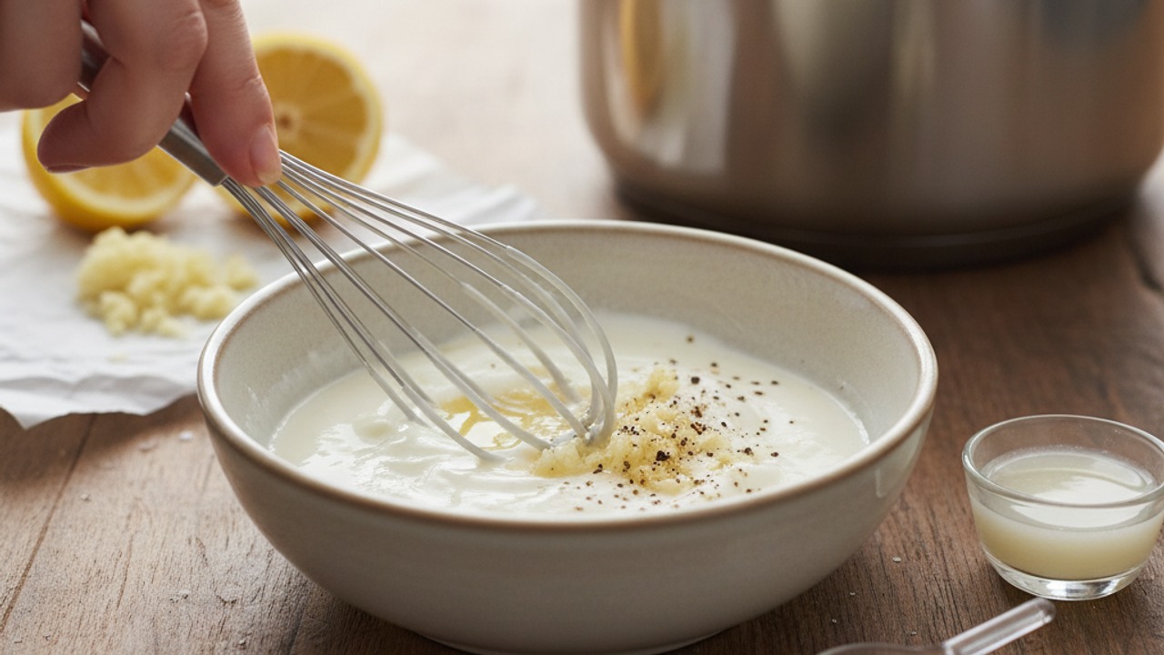 Make the garlic-yogurt drizzle