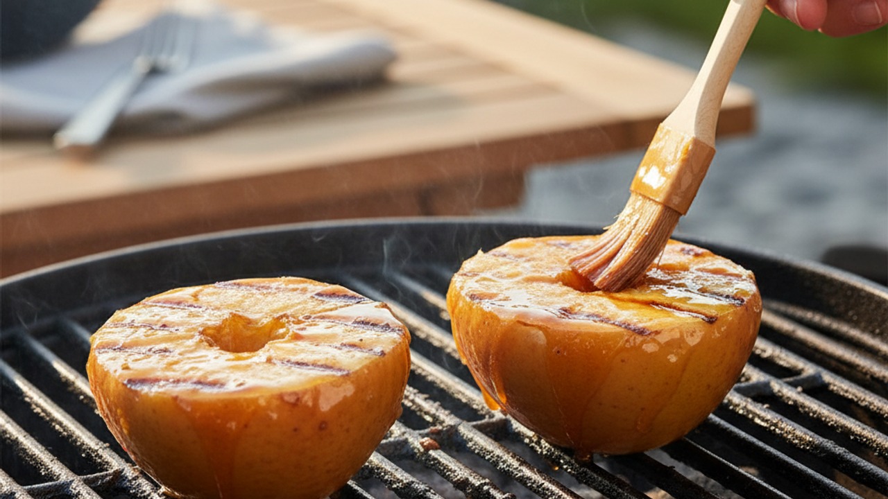 Sear and glaze the apples