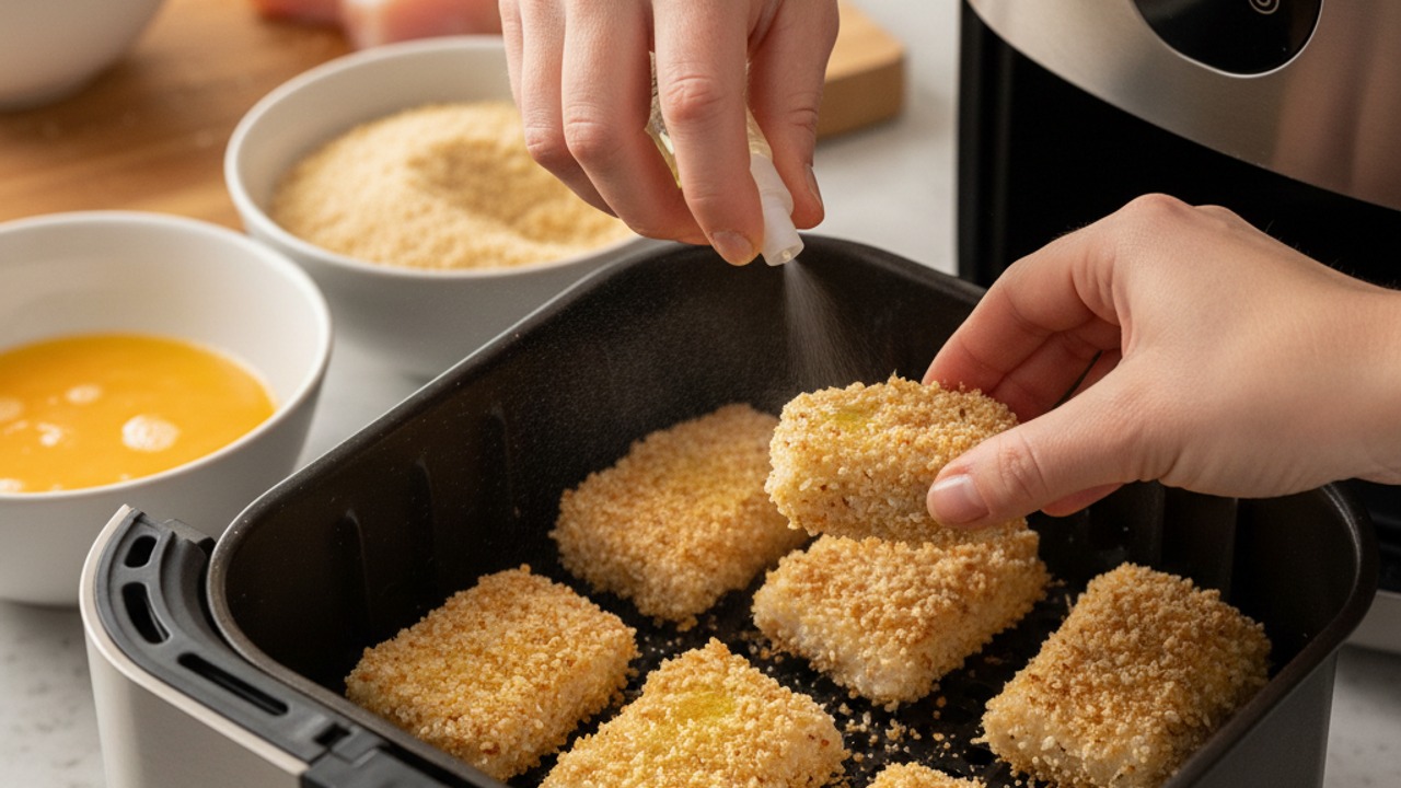 Coat and air-fry the nuggets