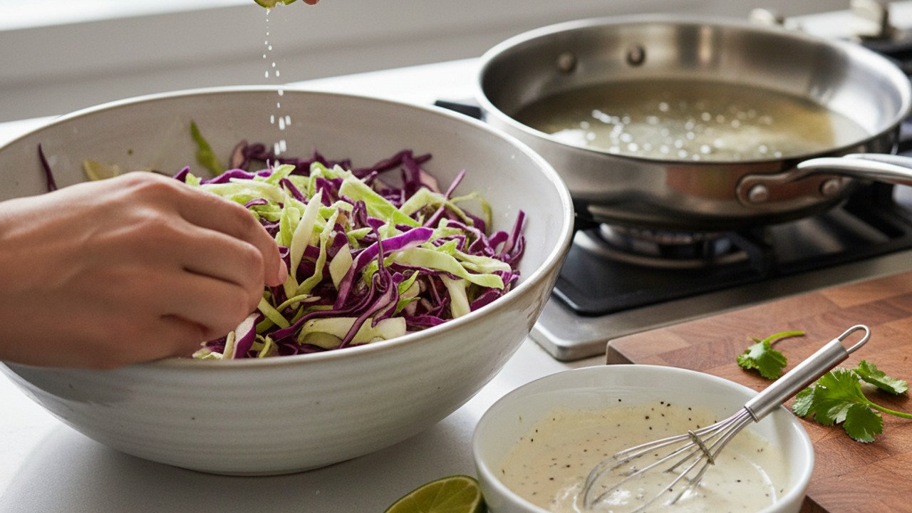 Make the slaw and crema