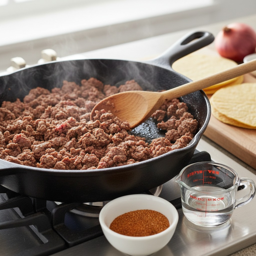 Cook and season the ground beef