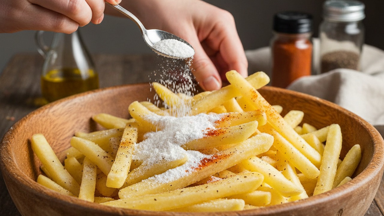 Dry-coat fries with cornstarch and oil