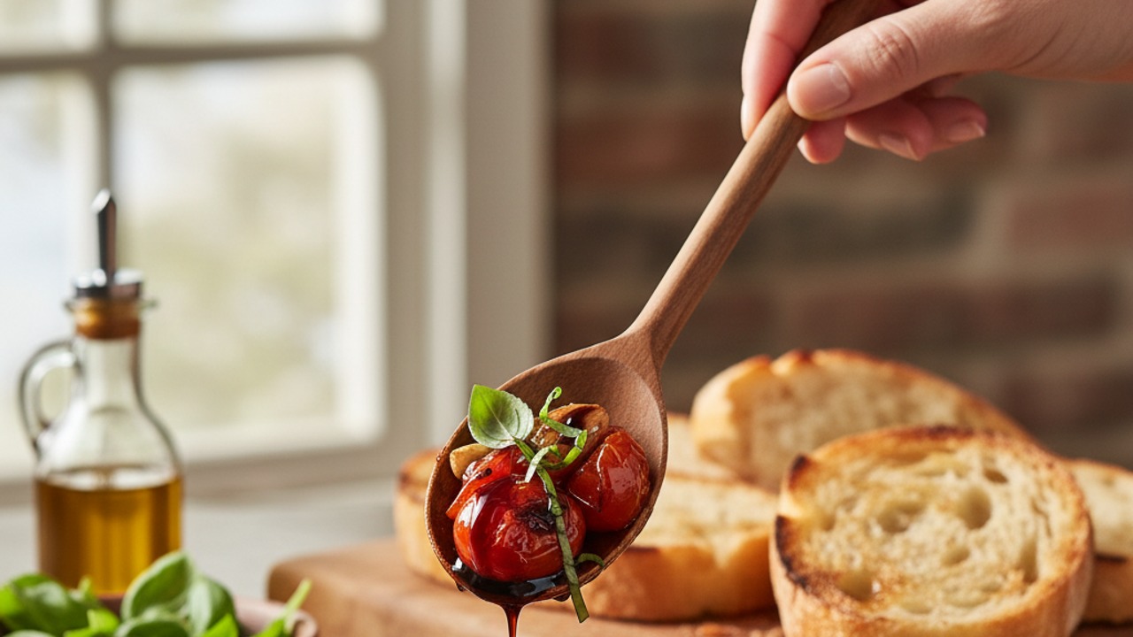 Assemble the bruschetta