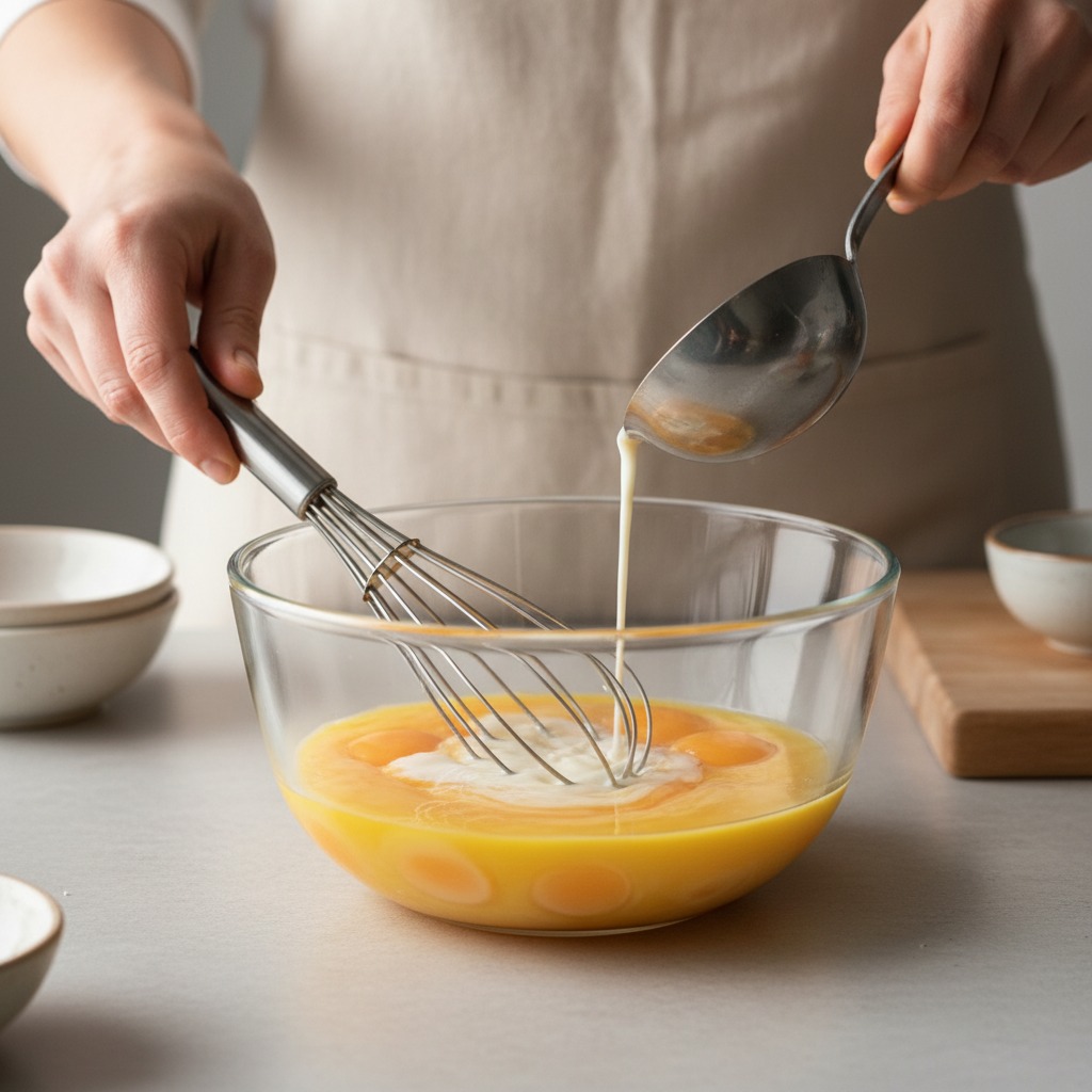 Temper the egg yolks and cook the custard