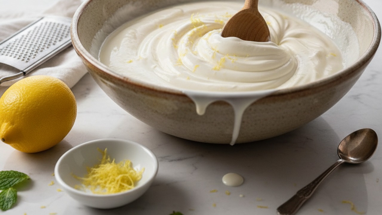 Finish base with cream and zest