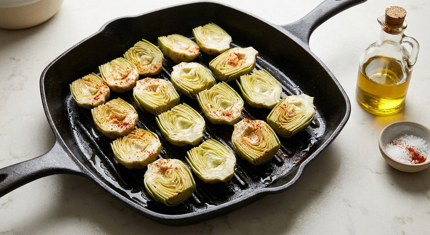 Prep the grill and char the artichoke hearts