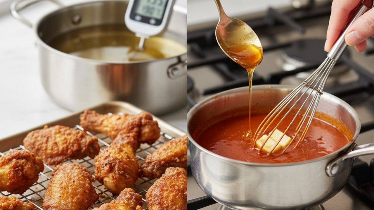 Second fry and make the buffalo sauce