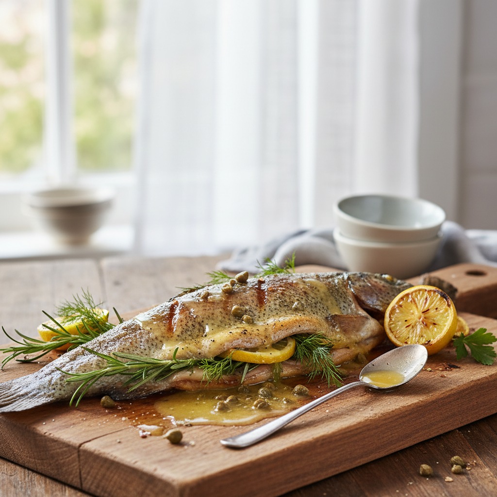 Herb-Stuffed Whole Grilled Trout with Lemon-Caper Butter