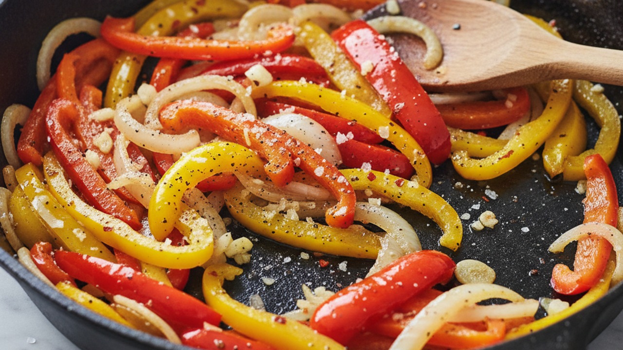 Sauté onions, peppers and garlic