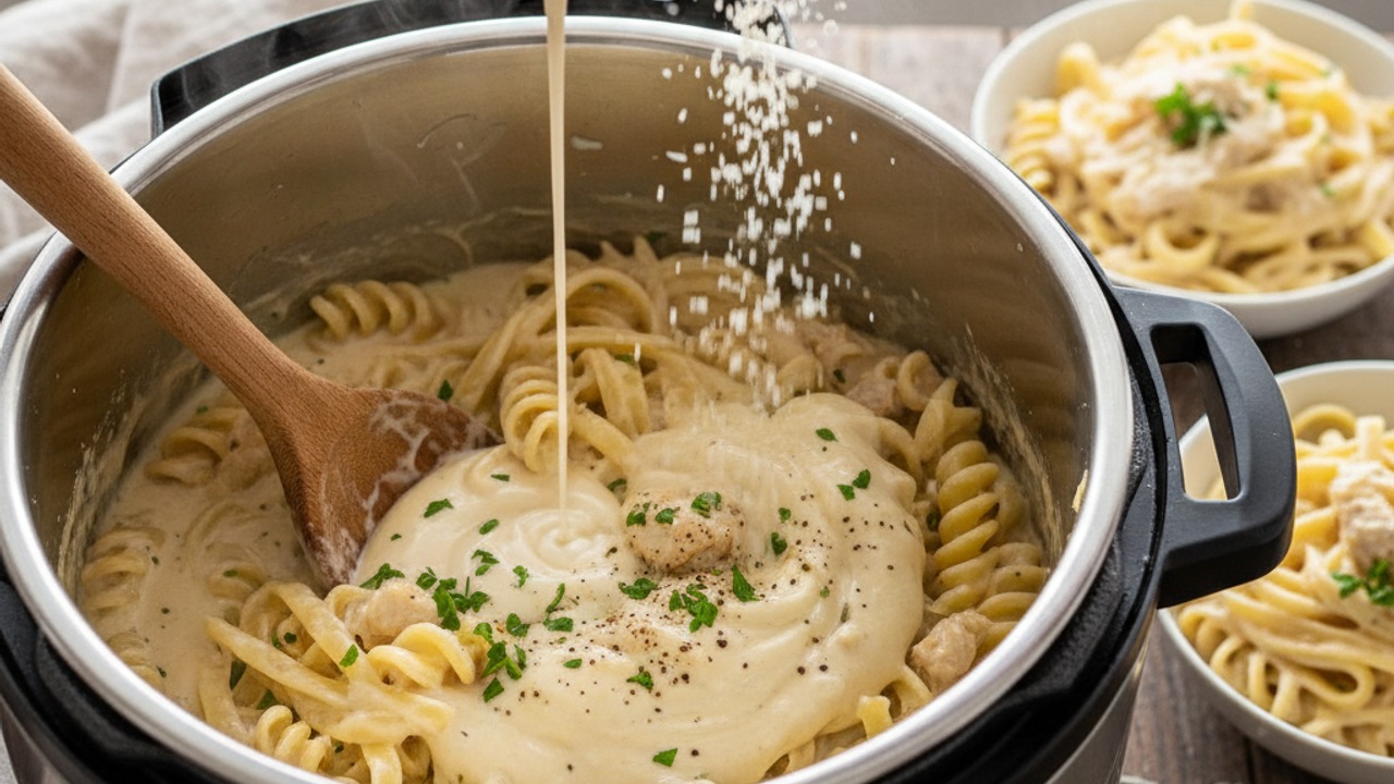 Finish the Alfredo sauce and serve