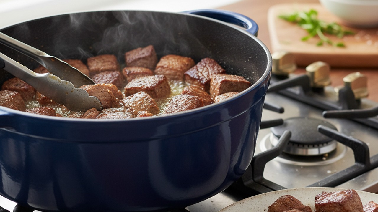 Brown the beef in batches