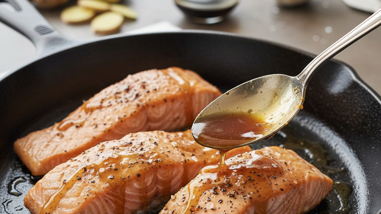 Pan-sear and glaze the salmon