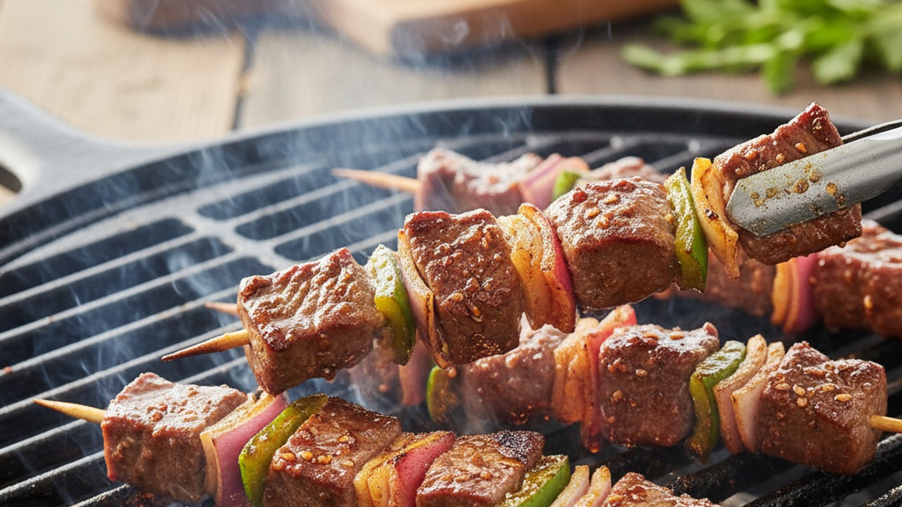 Grill the skewers until caramelized