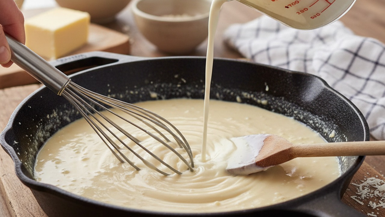 Add milk and thicken