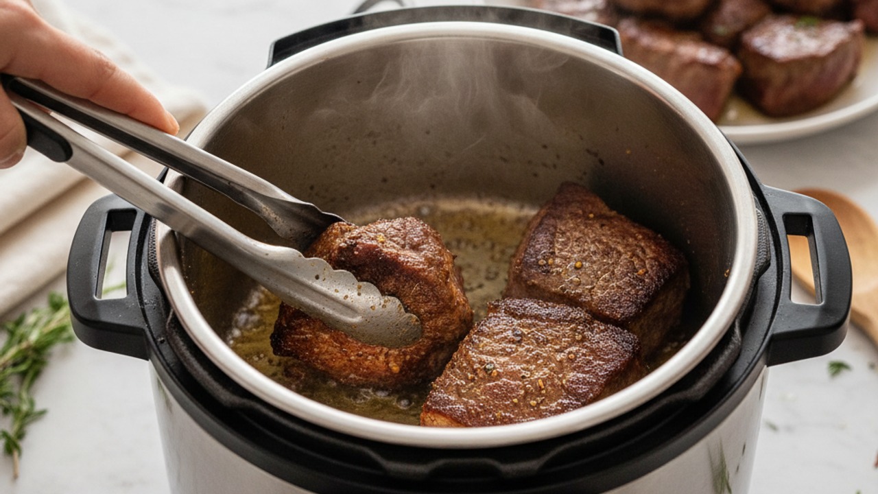 Sear the beef in the Instant Pot