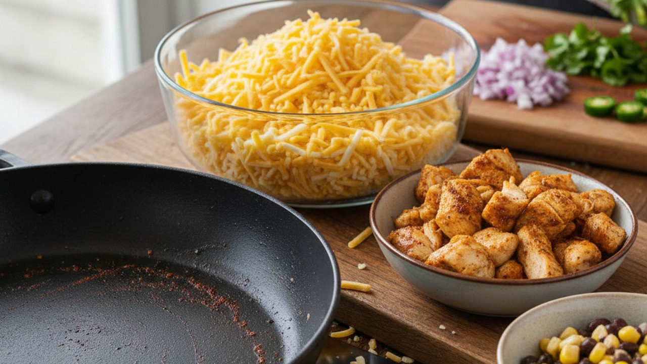 Prep fillings and heat a skillet