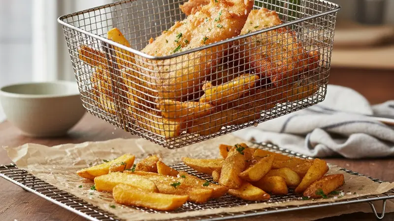 Second fry — crisp the fish and chips