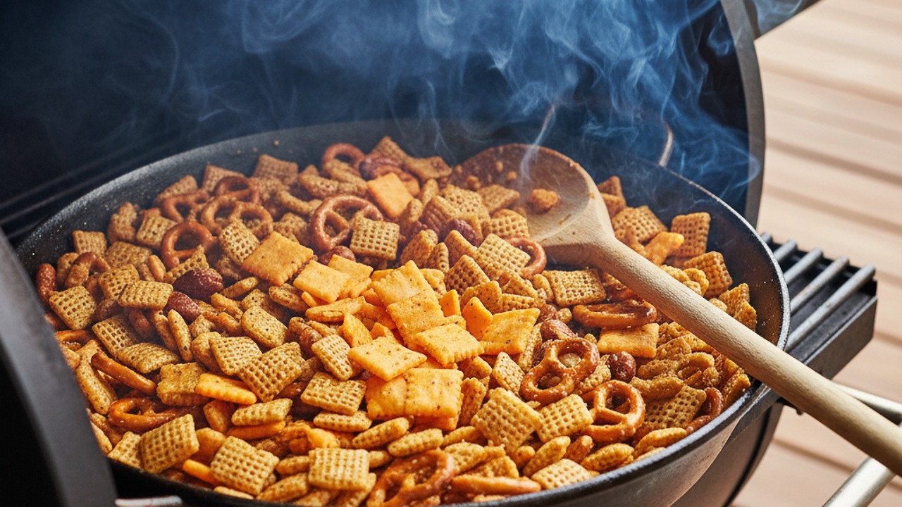 Smoke, adding cheese crackers at the end