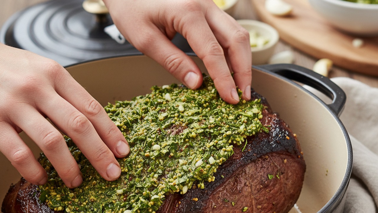 Make and press on the herb crust