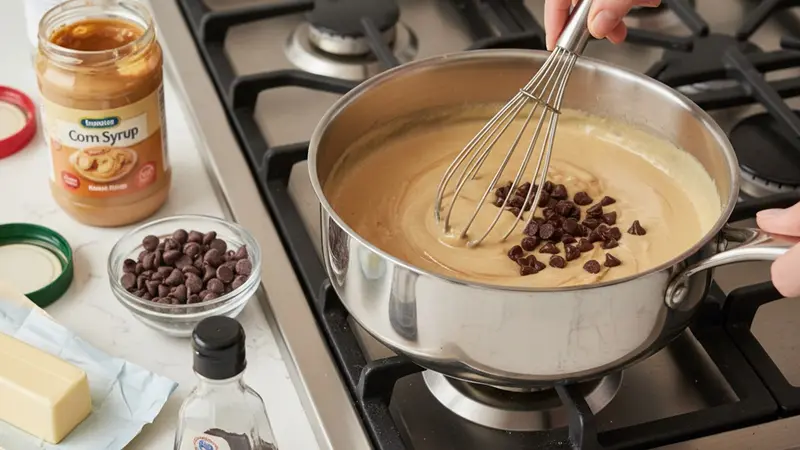 Make the peanut butter–chocolate glaze