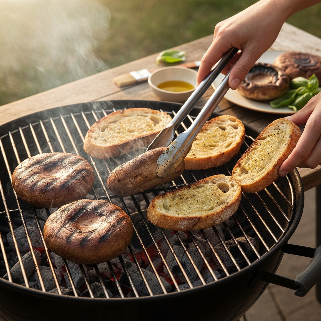 Grill the portobellos and toast the bread