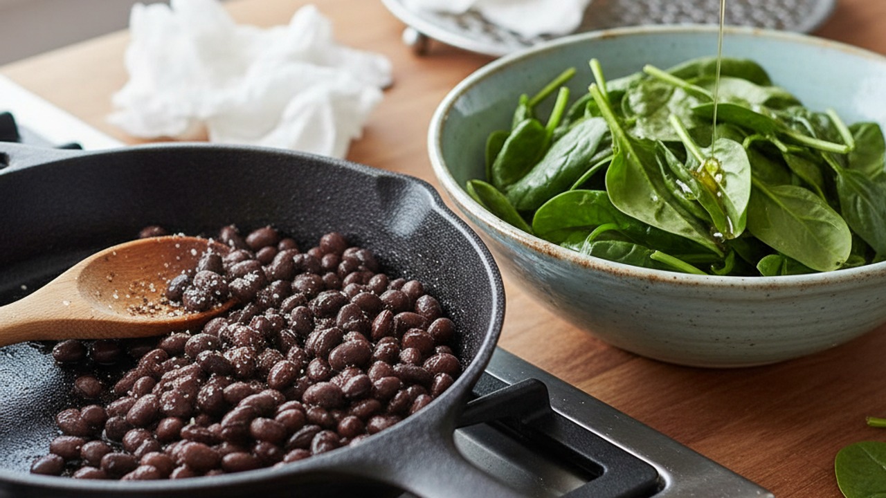 Prepare the greens and beans