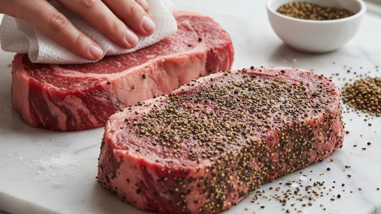 Prep and crust the steaks