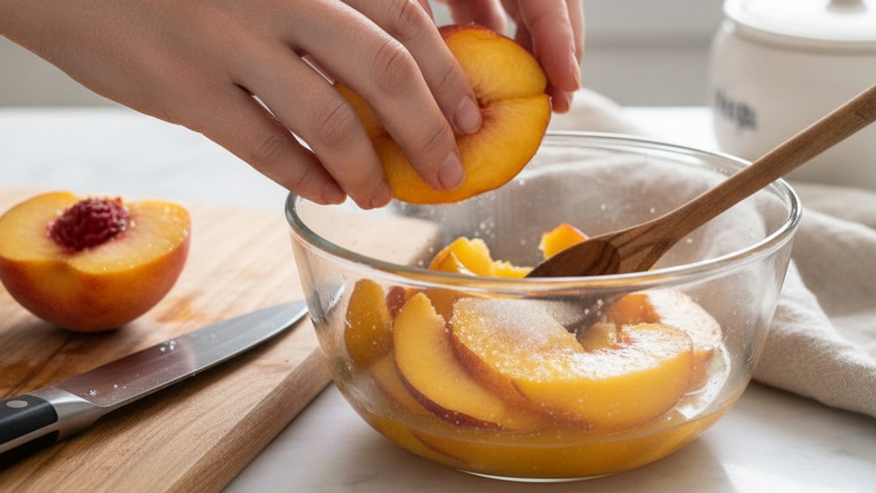 Slice and macerate the peaches