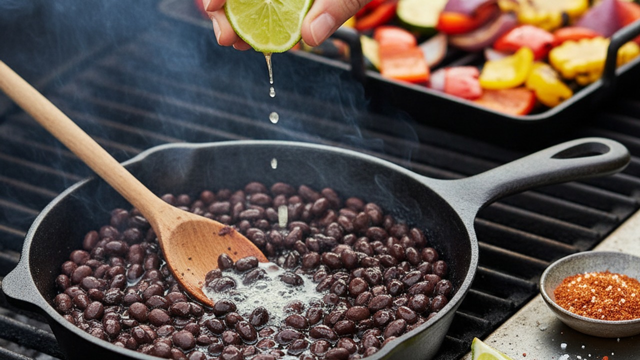 Warm and season the black beans