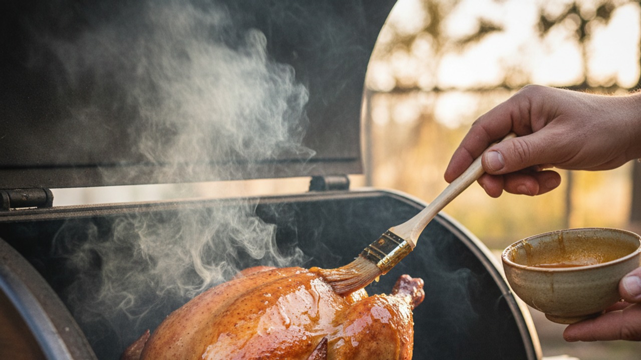 Smoke the chicken and apply glaze