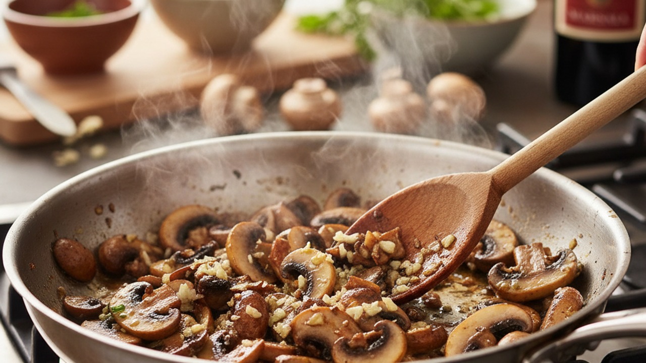 Sauté mushrooms and garlic