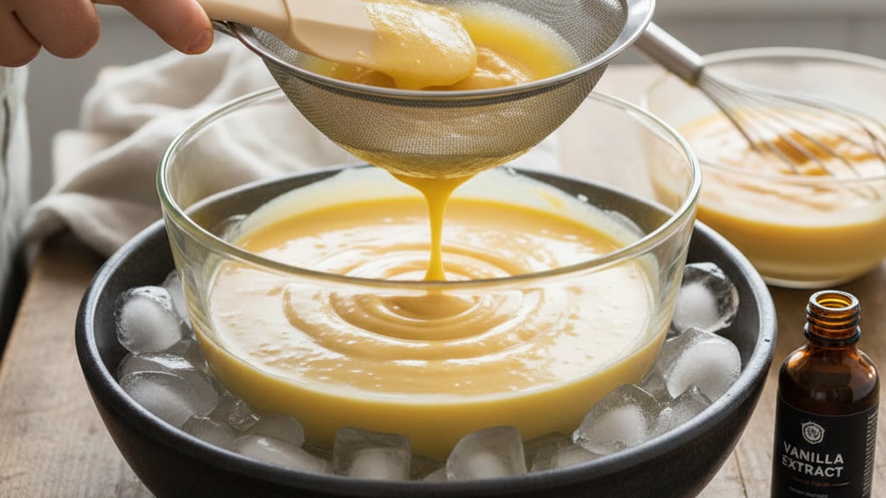 Finish custard and cool