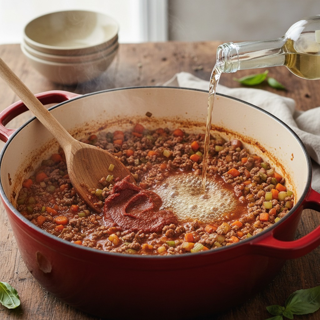 Develop deep flavor with tomato paste and wine