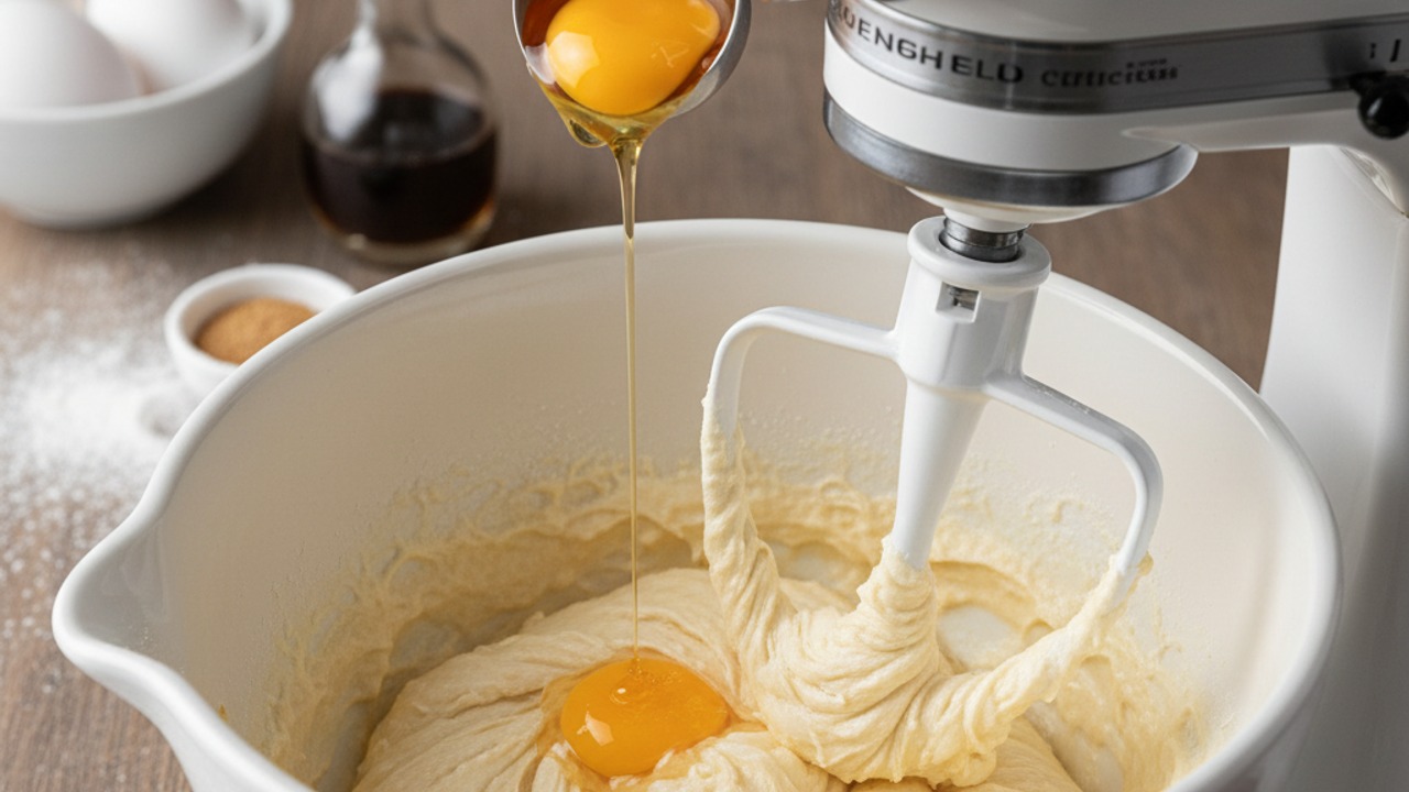 Cream butter and sugar, add egg and vanilla