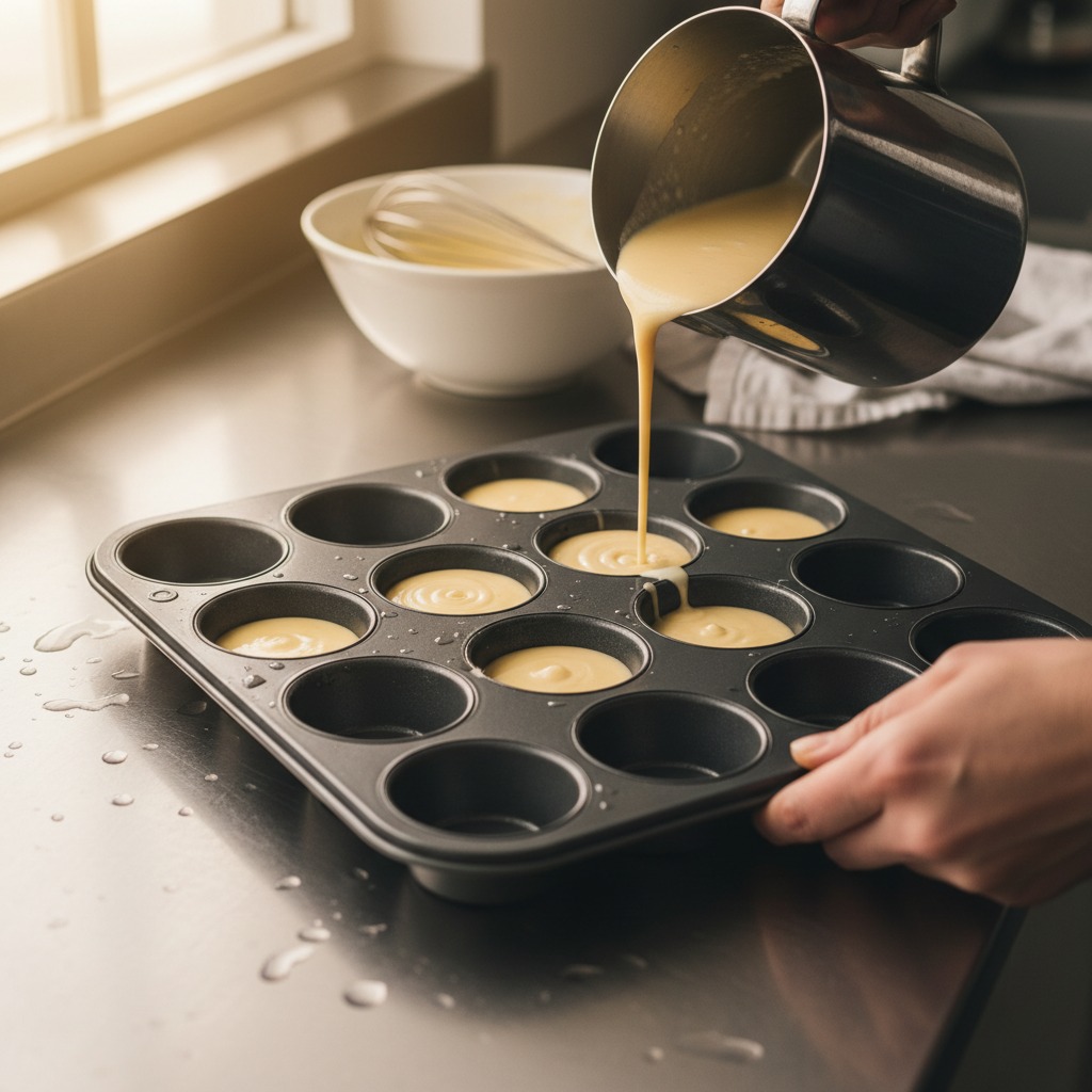 Fill the wells and bake without opening