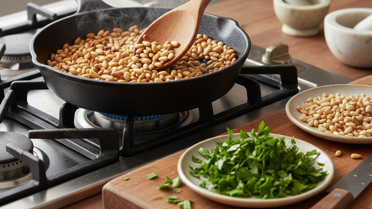 Toast pine nuts and prepare gremolata