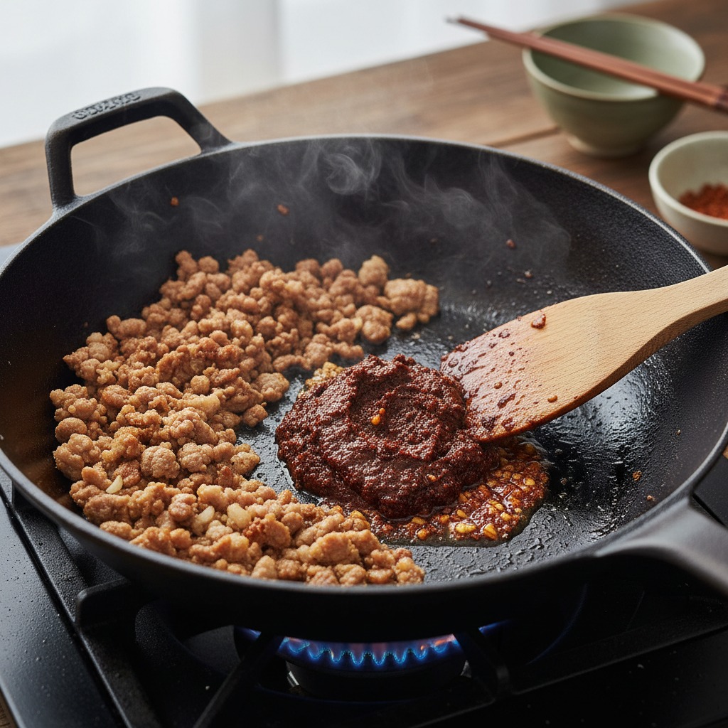 Brown the pork and build the flavor base