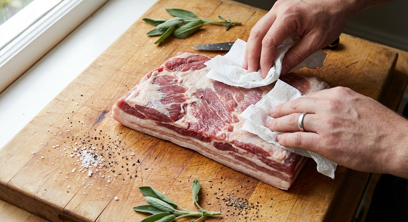 Prepare and lay out the pork belly