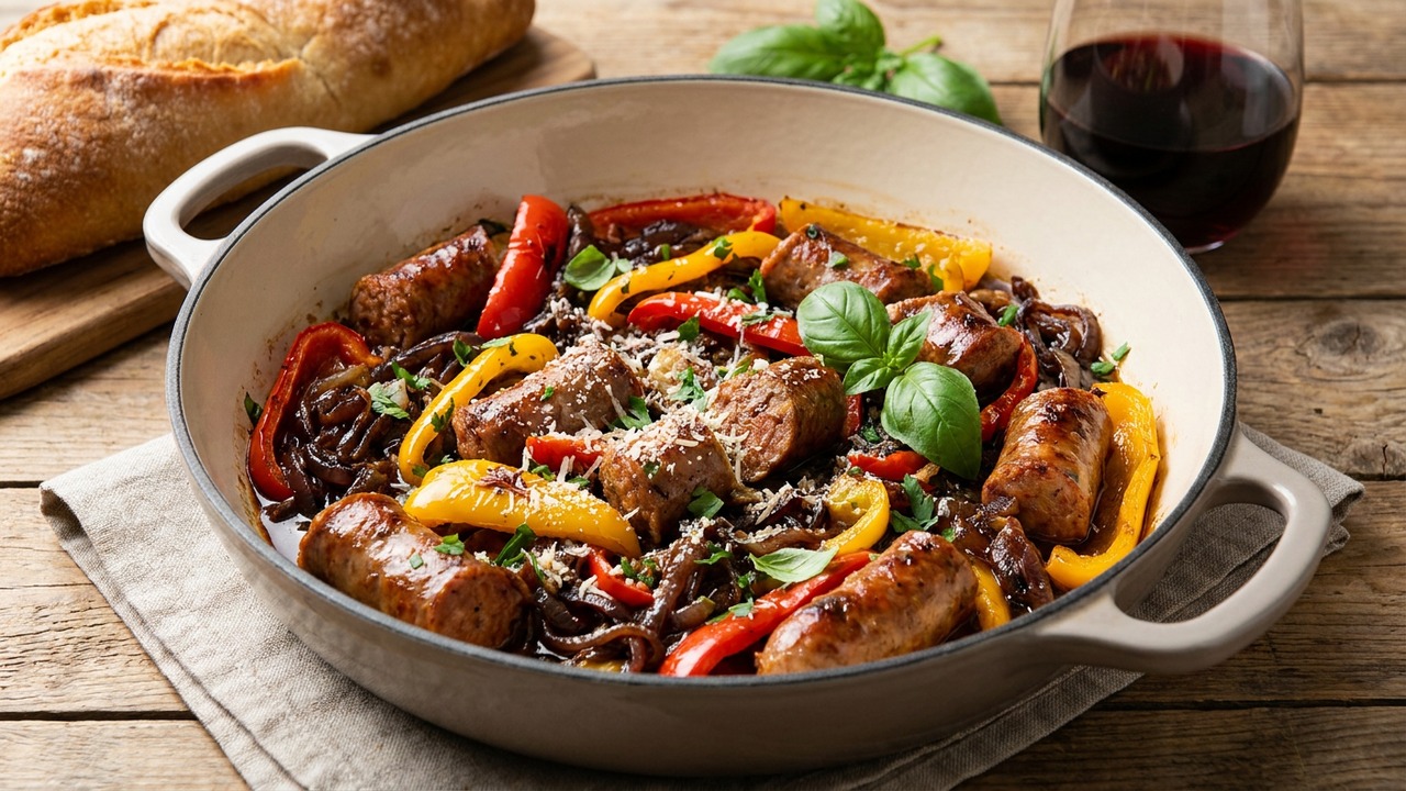 One-Pan Italian Sausage and Peppers Skillet with Balsamic Onions