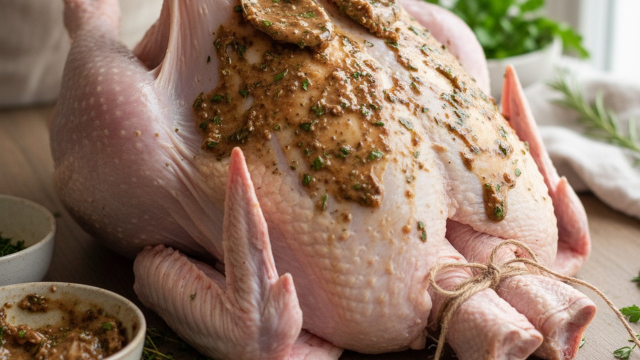 Apply herb butter under the skin