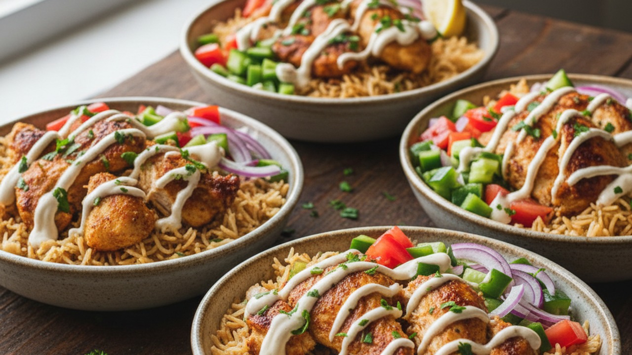 Assemble the shawarma bowls