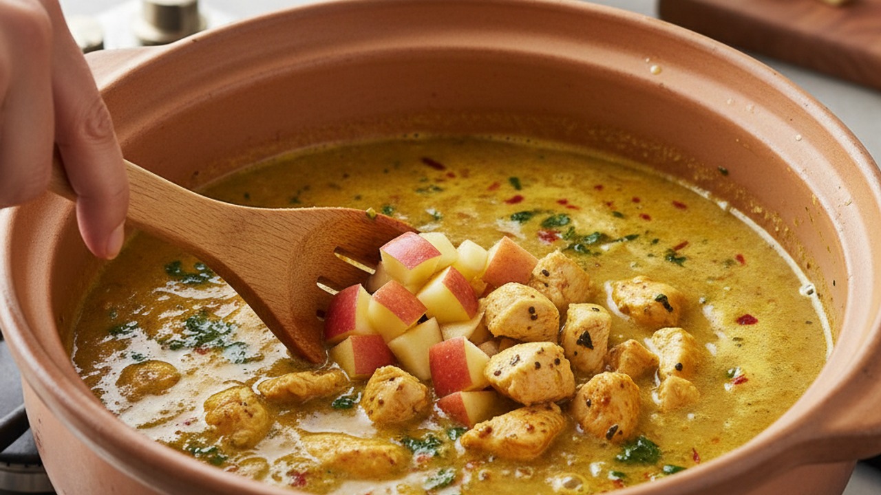Simmer chicken and apple