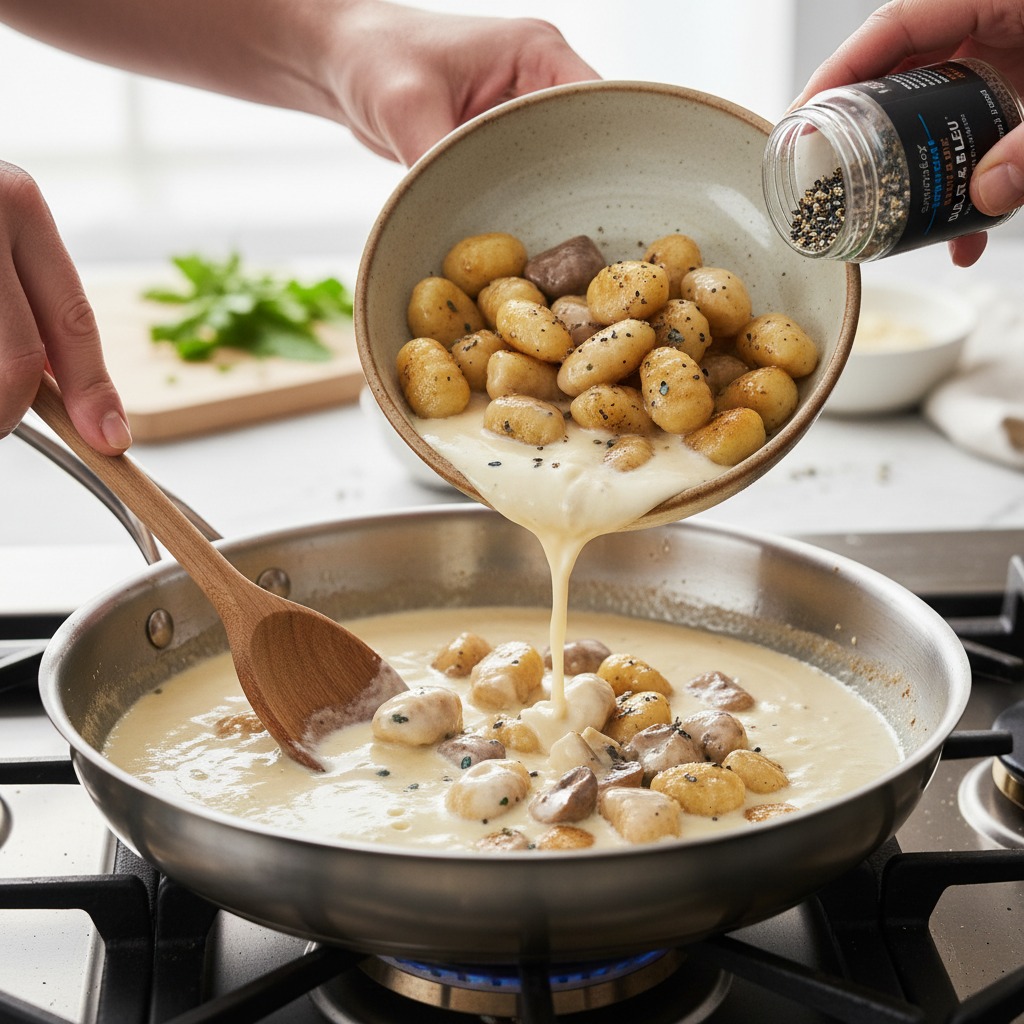 Build the cream sauce for the gnocchi